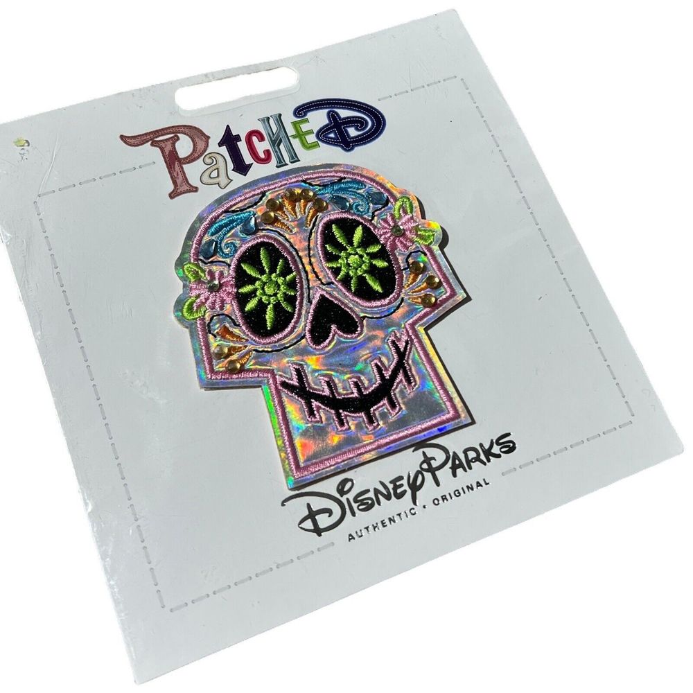 Disney Parks Patched Coco Day Of The Dead Skull Embroidered Jeweled Calavera